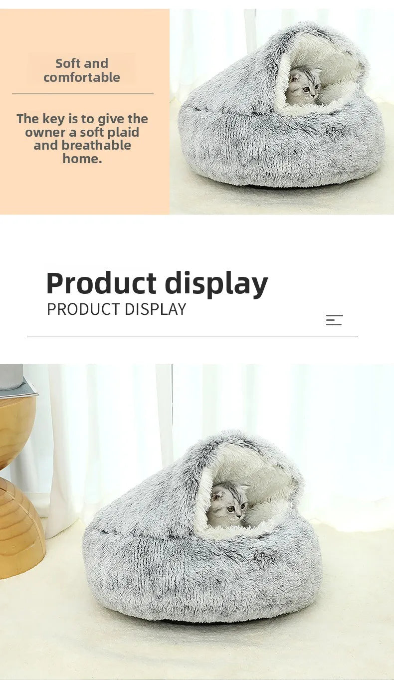 Pet Autumn and Winter Warm Shell Semi-Enclosed Cat Bed Pure Cotton Pet Cat Bed Semi-Enclosed Dog Bed Dog Bed Enclosed Cat Bed