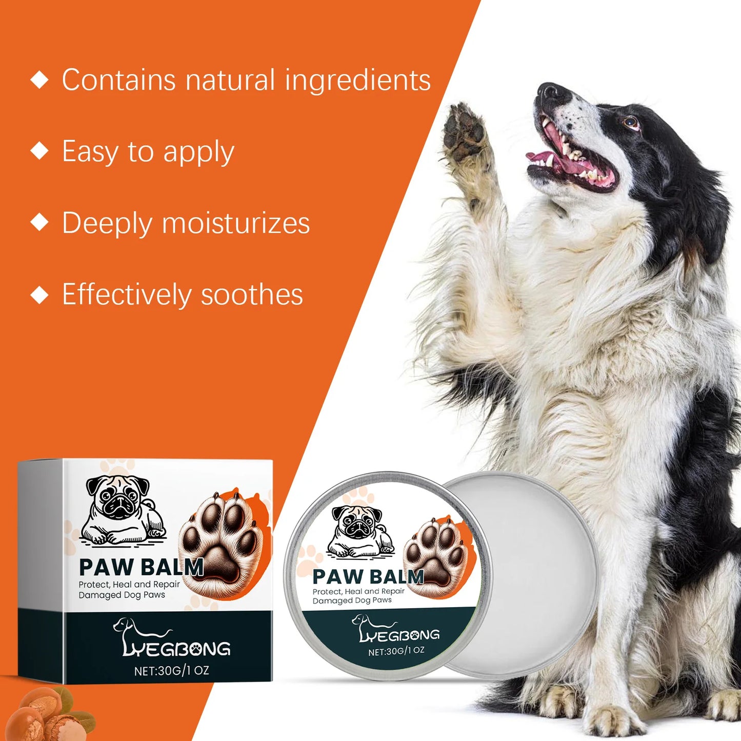 Paw Balm Repair Damaged Dog Paws Anti-Crack Increase Elasticity Strengthen Paw Health Reduce Dryness Moisturizing Pet Care 30g
