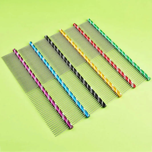 6 Colored Pet Dog Comb Straight Comb Cat Cleaning Brush 16/19/20/25cm Stainless Steel Lightweight Pets Cat Grooming Combs Dogs - Pet Suppie