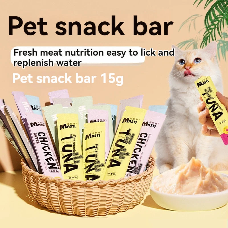 10pcs Pet Supplies Cat Stripe Pet Snacks 15g/Stripe Liquid Wet Grain Tuna Chicken Cod Can Hair Cheep Cat Snacks
