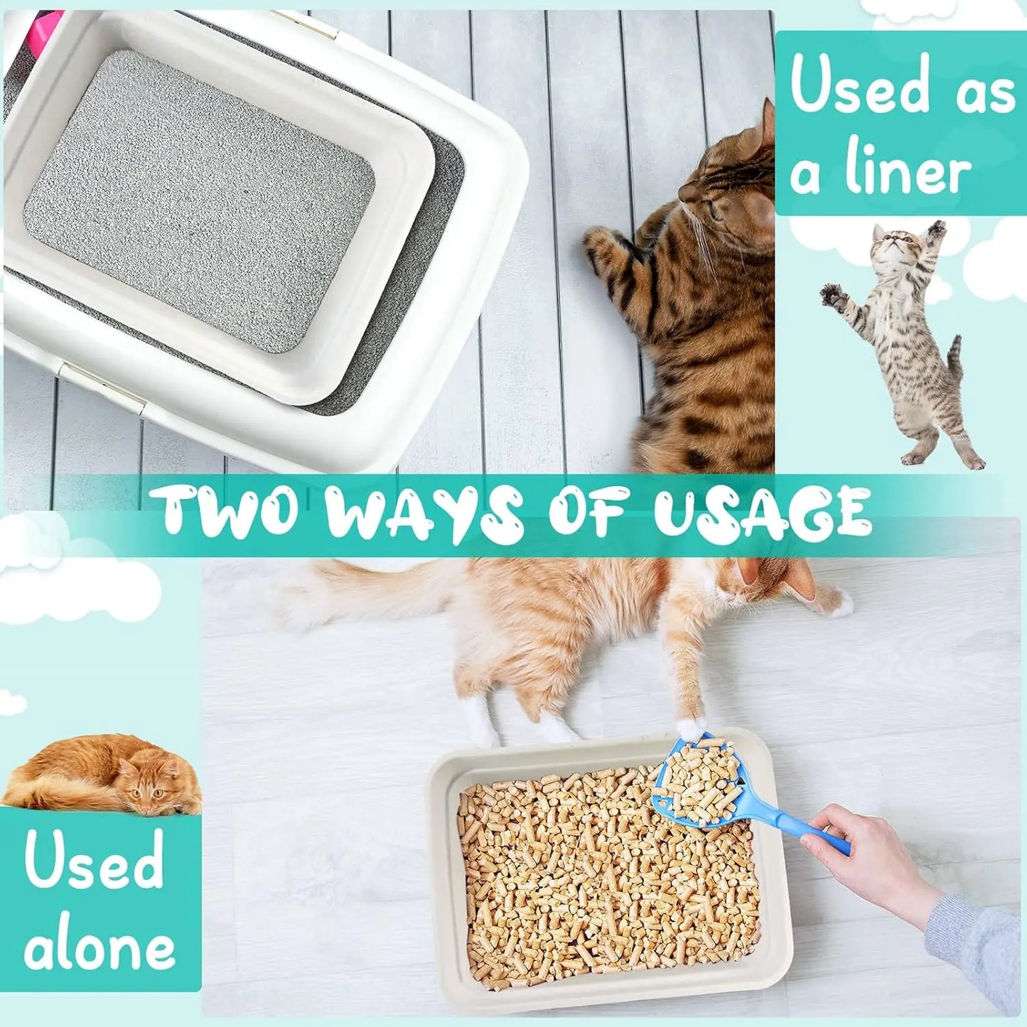 8 Pcs Disposable Cat Litter Boxes, 16.7 x 12.8 Inch White Portable 2-in-1 Travel Pan for Cats & Small Pets
