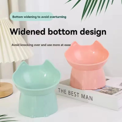 Elevated Cat Bowl Neck Protector Anti Vomiting Food Water Bowls for Indoor Cats Kittens Anti-Tip Plastic Raised Pet Feeding Dish