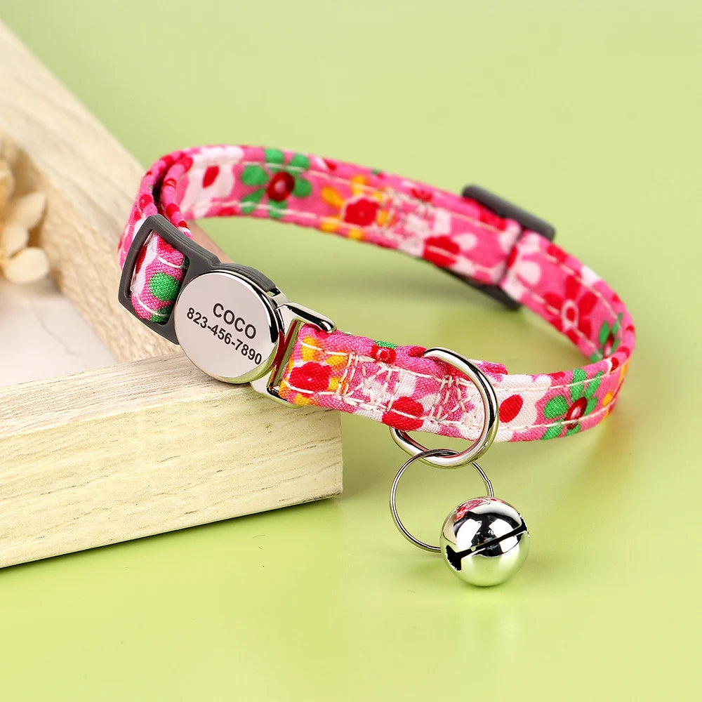Personalized Nylon Cat Collar Quick Release Kitten Cat Collars Safety Breakaway Pet Puppy Necklace Anti-lost For Cats Adjustable
