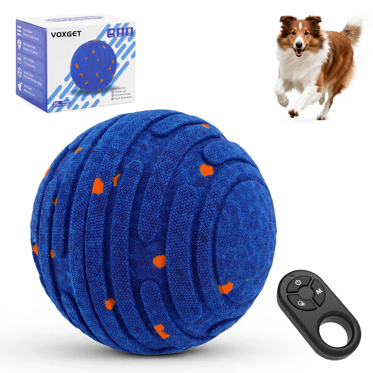 Smart Interactive Dog Toy, Indestructible E-TPU Toy Ball for Aggressive Chewers, Automatic Moving, Rechargeable Ball for Small/M