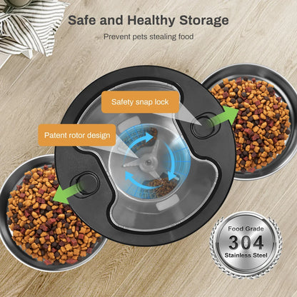 4.5L Intelligent Pet Feeder With Two Stainless Steel Bowls Button & WiFi APP Control Cat/Dogs Timed Food Automatic Dispenser
