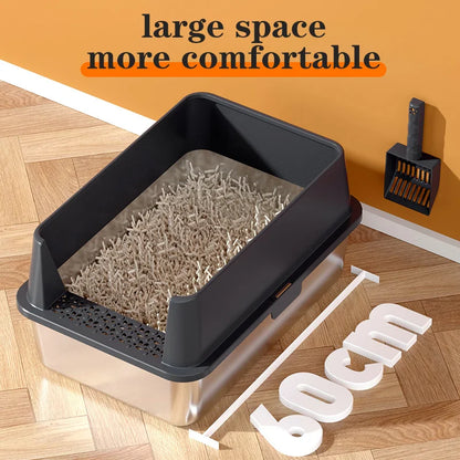2 Pack Extra Large XL Stainless Steel Cat Litter Boxes with Lid Metal Cat Litterbox Pan for Big Cats and Multiple Cats