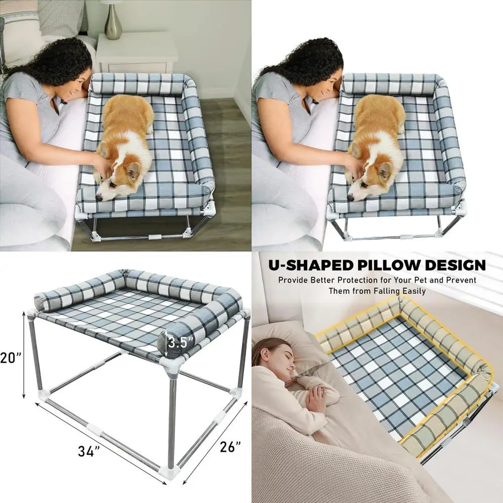 Raised Dog Bed with Pillow Extension for Cosleeping - Attaches to Human Bed, 34x26x20