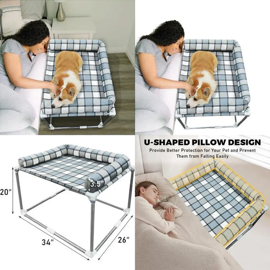 Raised Dog Bed with Pillow Extension for Cosleeping - Attaches to Human Bed, 34x26x20