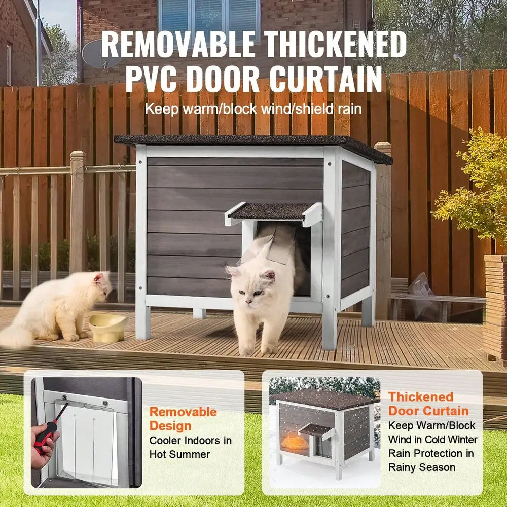 Cat House Weatherproof, Cat Shelter For Multiple Cats, Outdoor Wooden Cat Rabbit House With AllRound Foam Insulated, PVC Door F