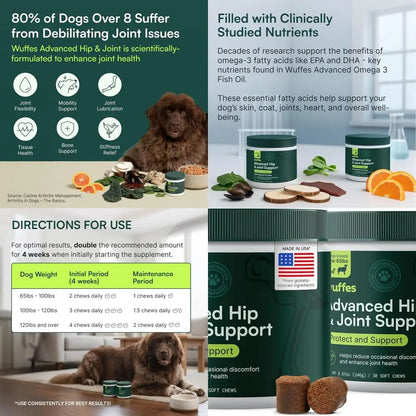 Chewable Dog Hip & Joint Supplement - Glucosamine & Chondroitin Chews - Dog Joint Supplements & Vitamins - Extended Joint Care (