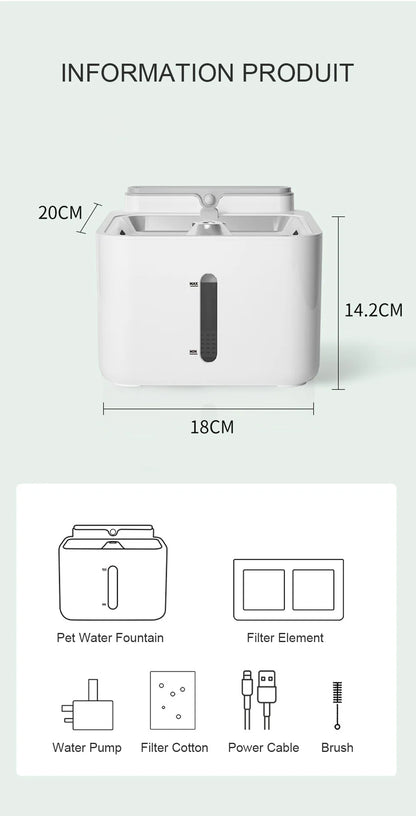 Pet Water Fountain Filter, Wireless Sensor Drinker, Pet Feeder for Cat and Dog, Water Dispenser, Auto Drinking Fountain
