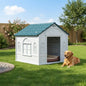 Plastic Weather-Resistant Dog House, for Indoors and Outdoors, Medium Dogs - White and Blue