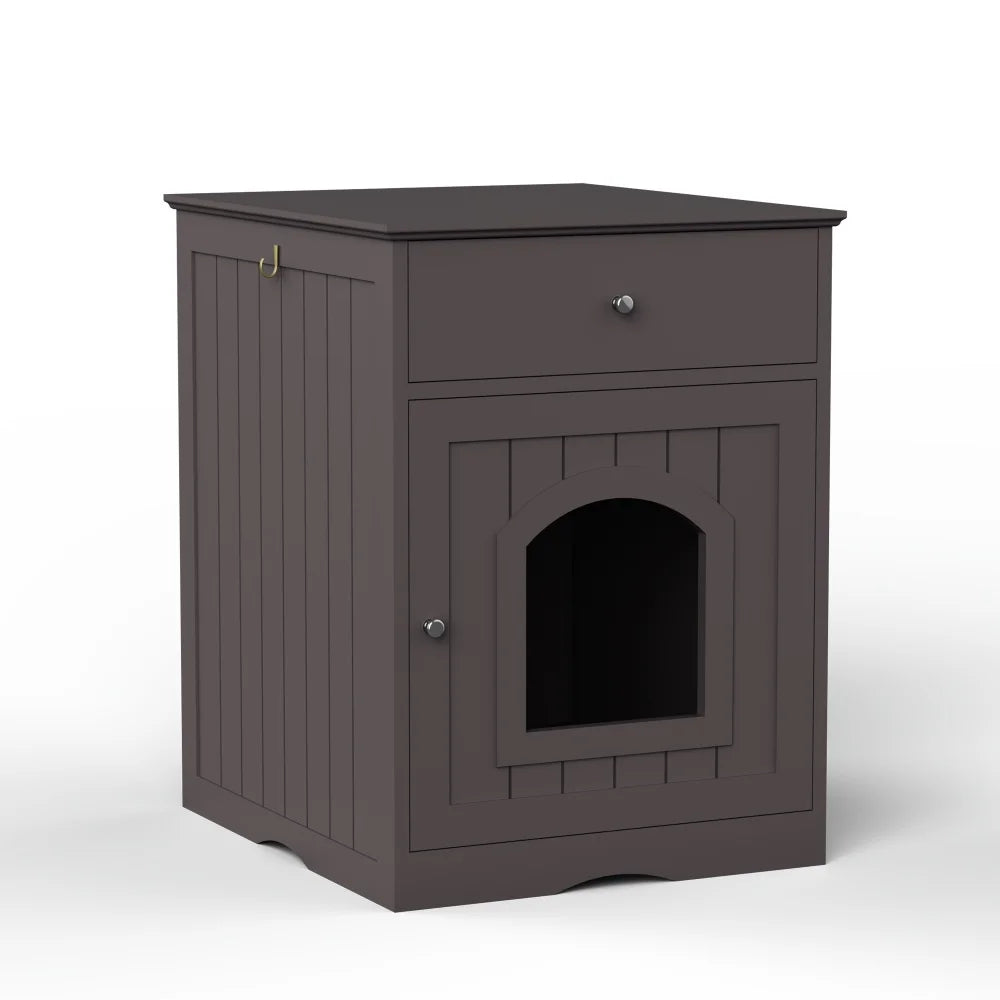 Wooden Brown Cat Litter Box Cabinet Furniture Enclosure With Drawer Side Table Pet House Nightstand For Indoor Cats Pet Toilet