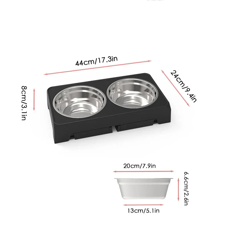 Dog Feeder Stand Elevated Adjustable, Stainless Steel Bowls Double, Raised Food Water Bowls for Small Medium Large Dogs