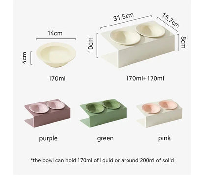 Cat Double Ceramic Bowl with Iron Stand Pet Elevated Raised Food Water Bowls Small Dogs Drinking Eating Feeding Supplies