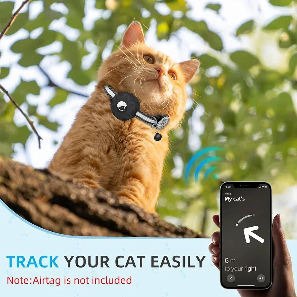 GPS Cat Collar Cats Accessories Cats Airtag Collar with QR ID Pet Tag Reflective Anti-Lost Tracker Air Tag Holder Kitten Collar