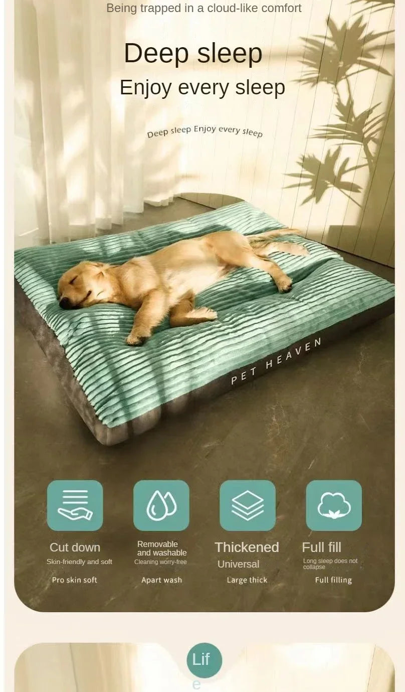 Dog bed corduroy dog sofa plush bed detachable easy clean warm floor mat for sleeping breathable washable pet sleep dog supplies