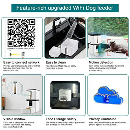 Automatic Dog Feeder with Camera for Home Use: 5G WiFi Connectivity Easy Setup 8L Capacity Motion Detection Smart Cat Food Disp