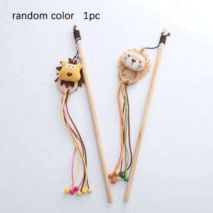 1pc-Interactive cat wand with bells, cartoon animals, and wands - providing exercise and playtime fun for your cat-random color