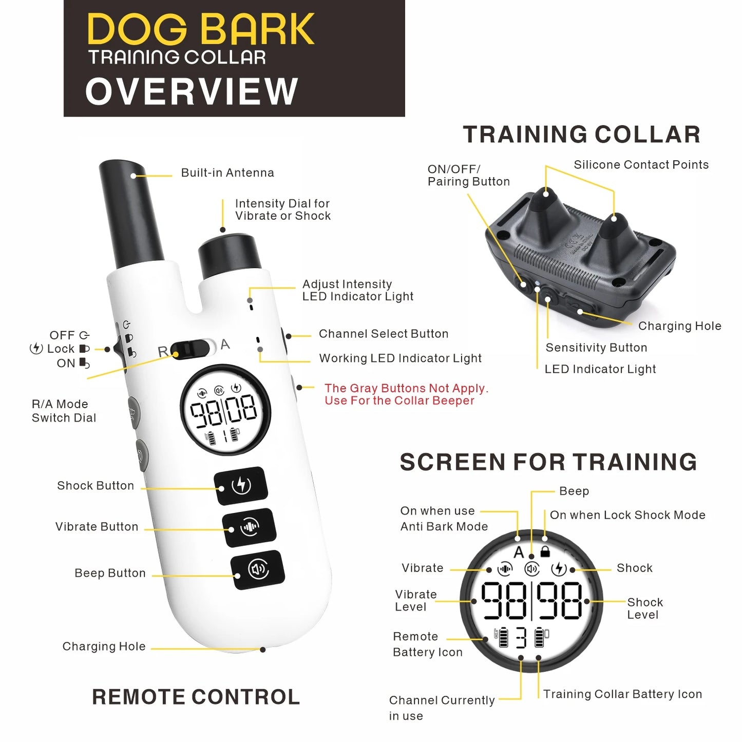 Dog Training Bark Collar 2 in 1 No Bark Control Collar 800M Rechargeable Dog Electric Collar Remote Waterproof Dog Pet Product