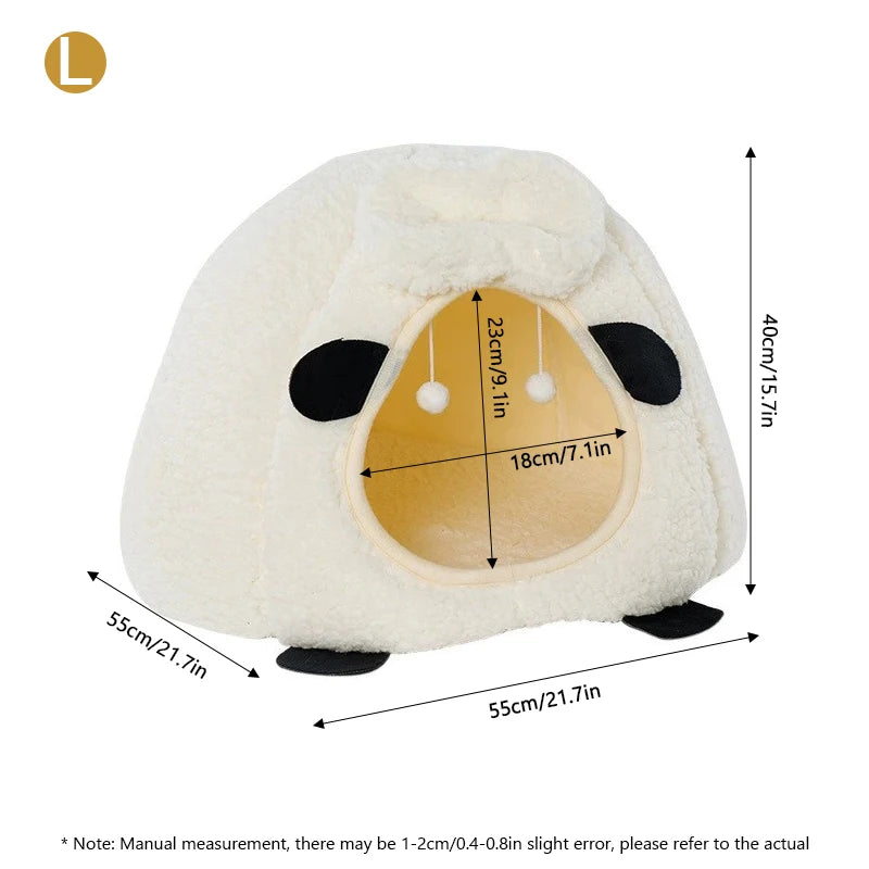 BOOTEELY Winter Warm Sheep Shape Cat Villa Semi-Closed Three-Dimensional Cat House Four Seasons Universal Cat Bed