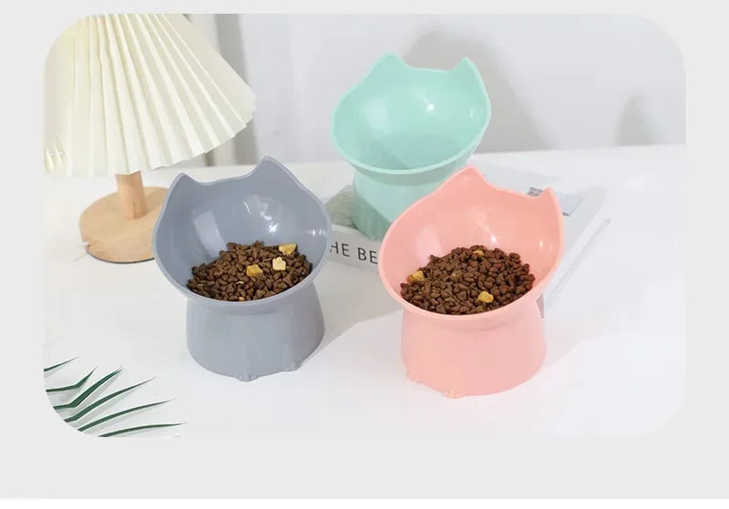 Elevated Cat Bowl Neck Protector Anti Vomiting Food Water Bowls for Indoor Cats Kittens Anti-Tip Plastic Raised Pet Feeding Dish
