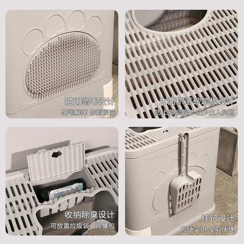 Large Closed Foldable Top Entry Cat Litter Box Automatic Self Cleaning Odor Control Anti Splash Easy Clean Cat Toilet Pet