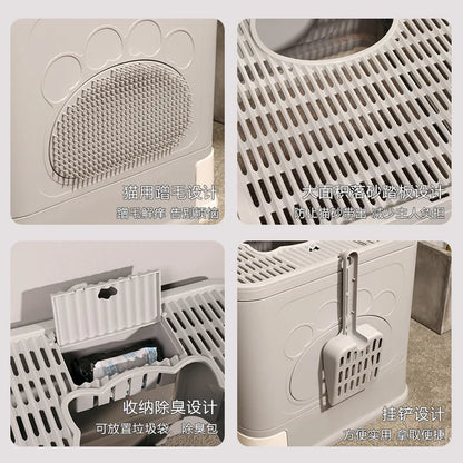 Large Closed Foldable Top Entry Cat Litter Box Automatic Self Cleaning Odor Control Anti Splash Easy Clean Cat Toilet Pet