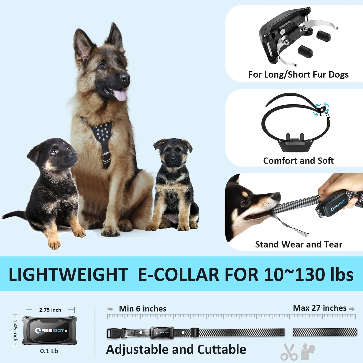 ABBIDOT T50 Dogs Training Electric Shock Collar for Pets 3300ft with LED Light Canine Equipment Supplies Accessories Power Strap