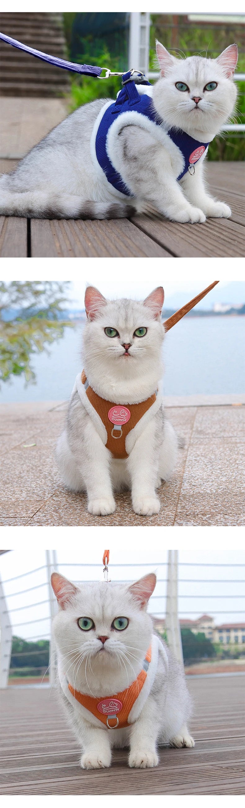 Cat Winter Small Dog Harness Leash Rabbit Plush Reflective Pet Harness Vest-Style Puppy Outdoor Dog Lead Walking Cat Windproof