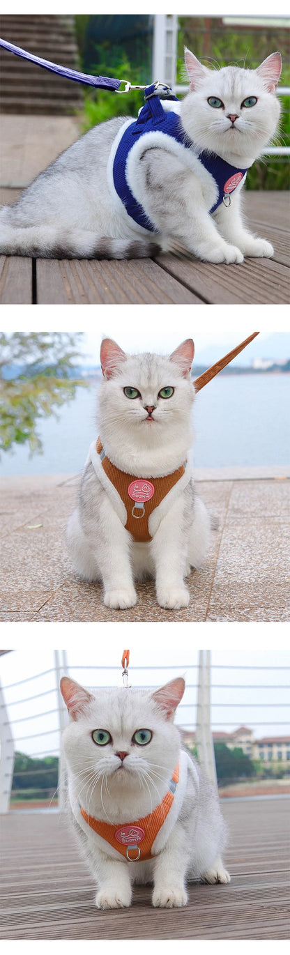 Cat Winter Small Dog Harness Leash Rabbit Plush Reflective Pet Harness Vest-Style Puppy Outdoor Dog Lead Walking Cat Windproof