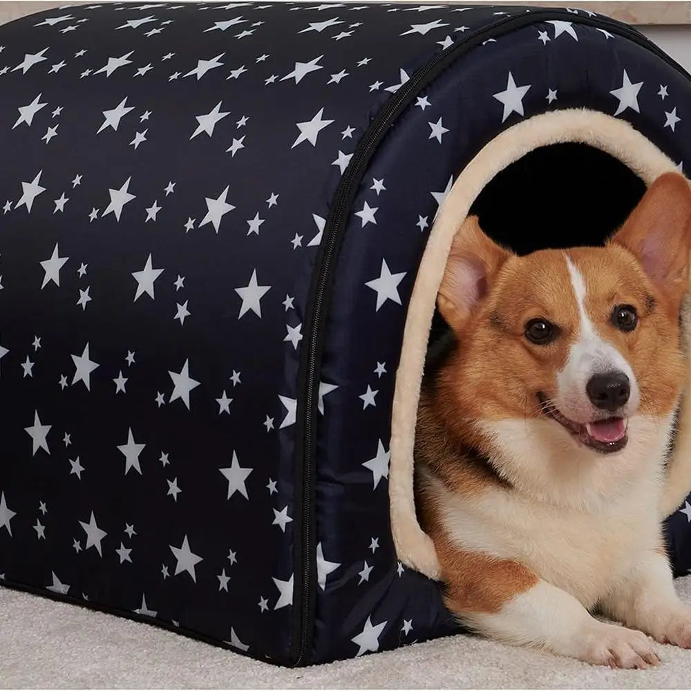 Dog Bed,2 Ways to Use,Indoor Pet House with Fluffy Mat,Removable and Washable Cover,Splash-Proof House and Non-Slip Bottom,for L