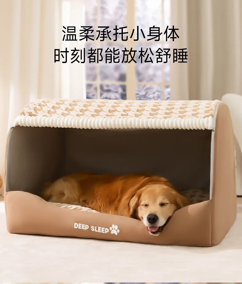 Dog Den Large-sized Dogs' Winter and Autumn Warmth Preservation Quilted Cat Den Drawer House Pet Bed Golden Retriever Washable
