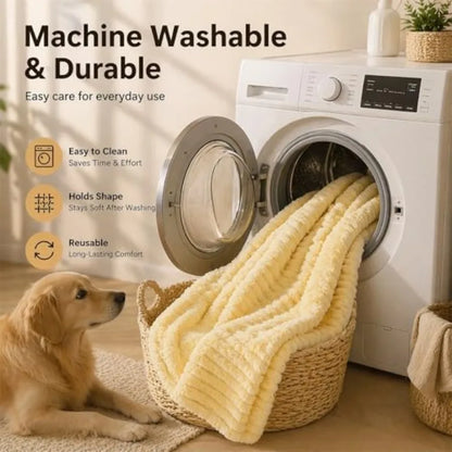 Emotional Support Blanket Yellow, Dog Mood Calming Blanket, Ribbed Flannel Soft Double-Sided Plush Pet Blanket for Dogs and Cat