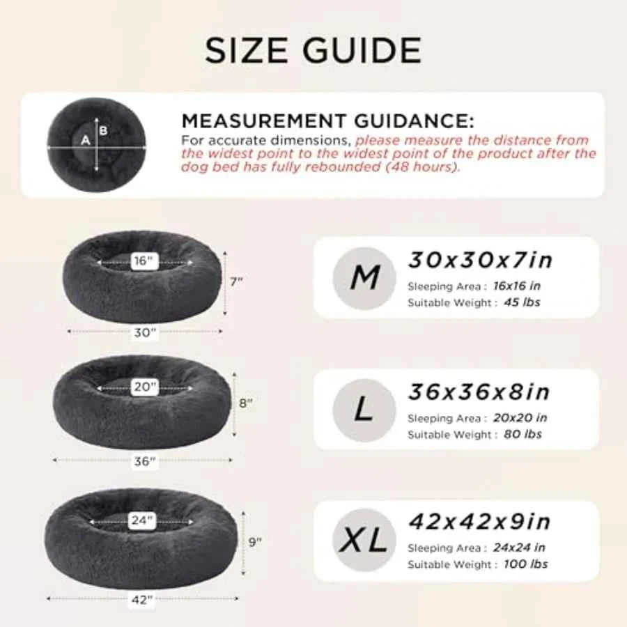 SupportMax™ Calming Dog Beds Large Sized Dog - 36in Donut Washable Large Pet Bed, Anti-Slip ＆Removable Cover, 420GSM Round Anti