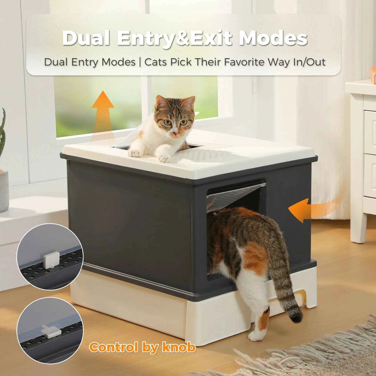 Enclosed Cat Litter Box with Scoop, Large Litter Box for Indoor, Cat Toilet with Lid, Pull-Out Drawer, Top Exit Anti-Tracking