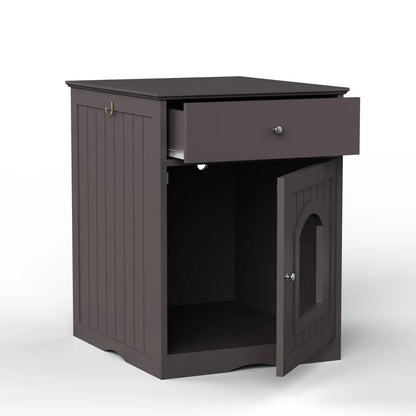 Wooden Brown Cat Litter Box Cabinet Furniture Enclosure With Drawer Side Table Pet House Nightstand For Indoor Cats Pet Toilet