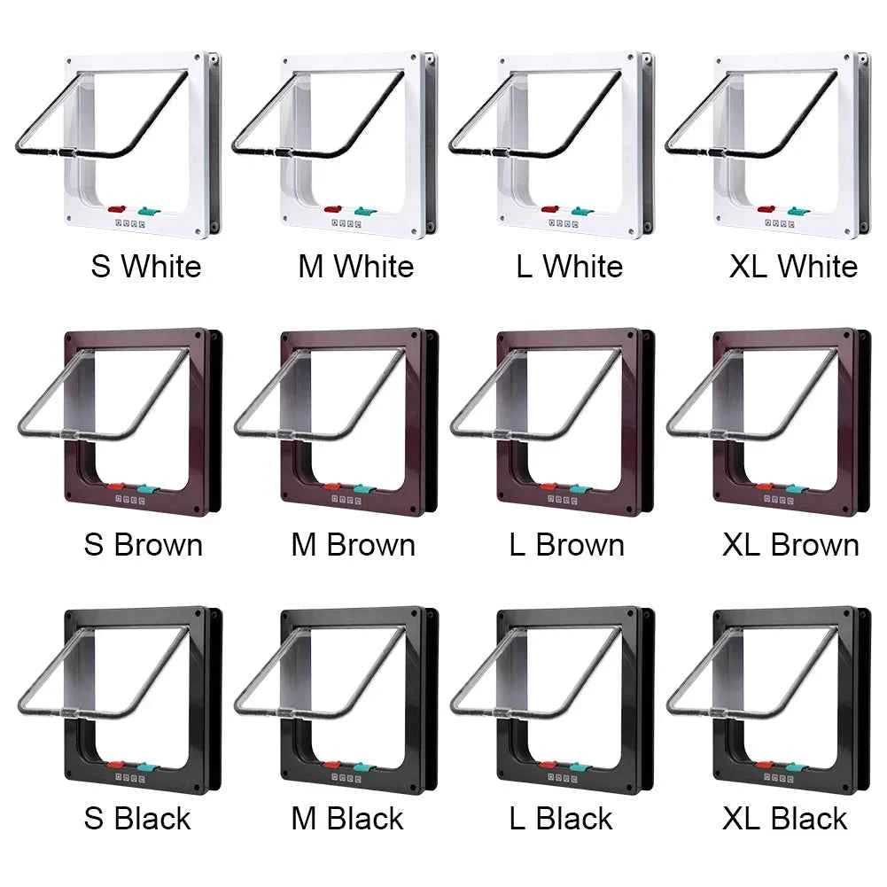 Cat Flap Door with 4 Way Security Lock Puppy Kitten Safety In&out Pet Door ABS Plastic Small Pet Gate Dog Cat Kitten Flap Door
