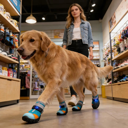 Pet Shoes Anti-Slip Adjustable Pet Boot Glowing Cat Shoes Shiny Boots For Puppy Kitten Summer Outdoor Night Walks Training