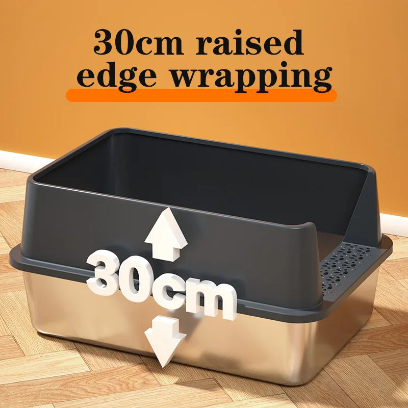2 Pack Extra Large XL Stainless Steel Cat Litter Boxes with Lid Metal Cat Litterbox Pan for Big Cats and Multiple Cats