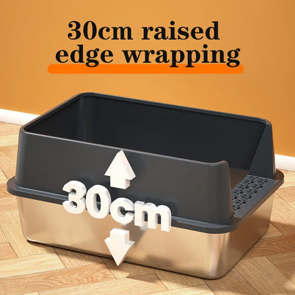 2 Pack Extra Large XL Stainless Steel Cat Litter Boxes with Lid Metal Cat Litterbox Pan for Big Cats and Multiple Cats