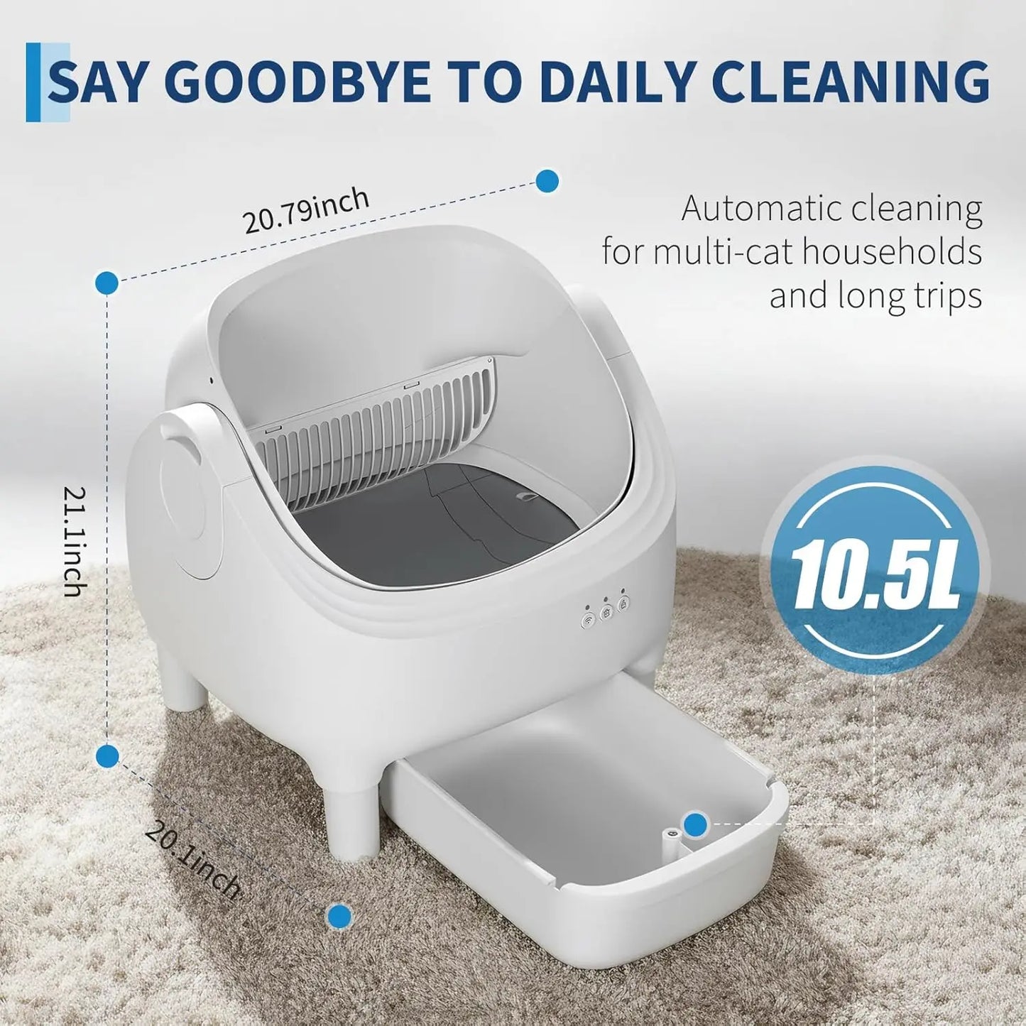 APP-Controlled Automatic Self-Cleaning Cat Litter Box,10.5L Odor-Free Waste Disposal,Pet Toilet for Cat Hygiene,Pet Products