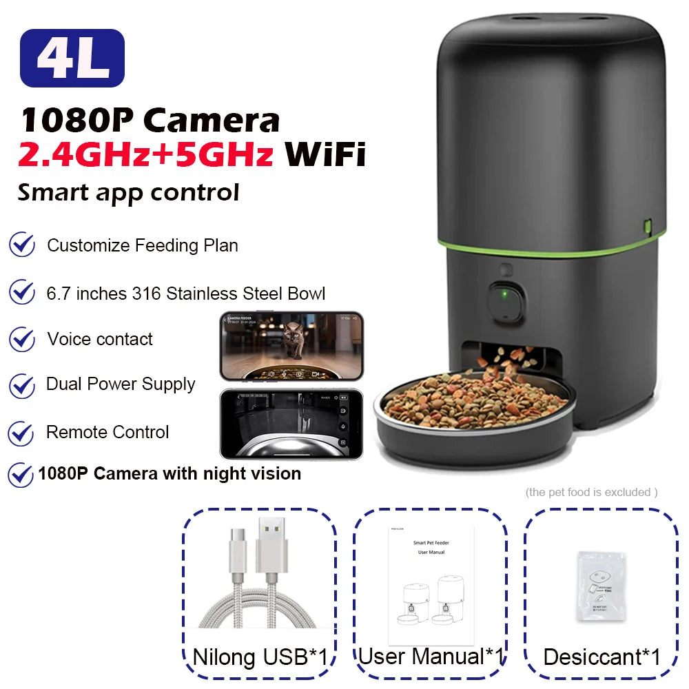 Automatic Cat Feeder Camera Furpipi Pet Smart Cat Food Kibble Dispenser Tuya Control WiFi Auto Feeder For Cats Dog Accessories