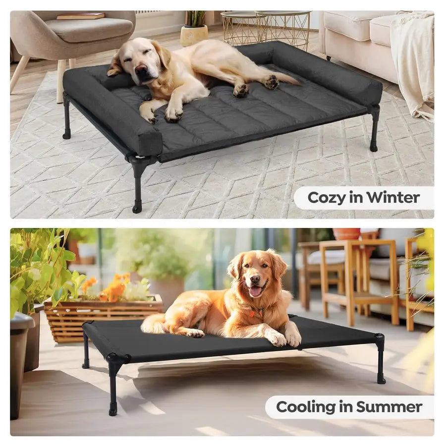 Cooling Elevated Dog Bed Add Removable Waterproof Bolster Cushion Mat, Raised Pet Cot with Breathable Teslin Mesh, NoSlip Feet,