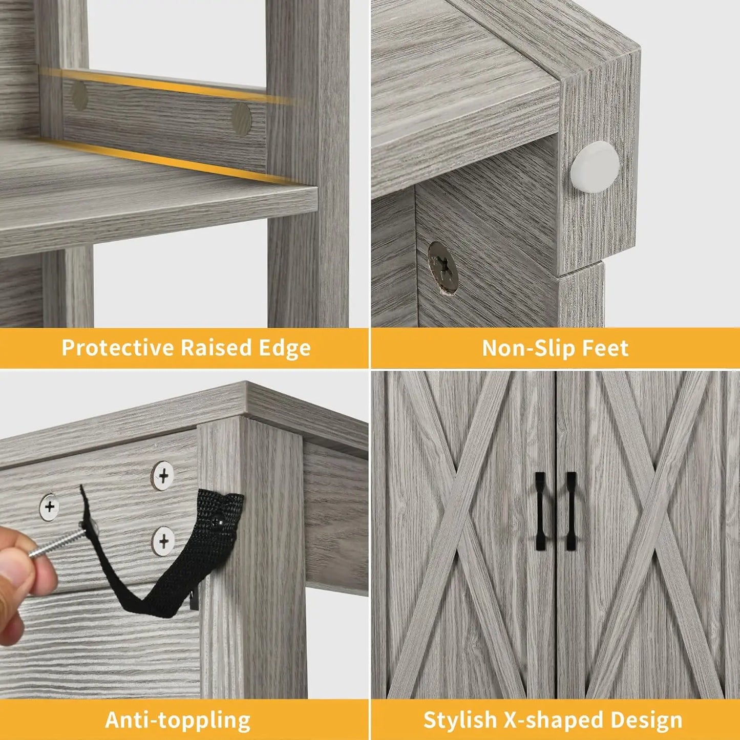 Large Hidden Litter Box Furniture with Shelves and Charging Station, Wooden Enclosure for Self-Cleaning Litter Boxes, Grey