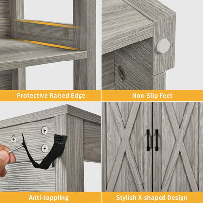 Large Hidden Litter Box Furniture with Shelves and Charging Station, Wooden Enclosure for Self-Cleaning Litter Boxes, Grey