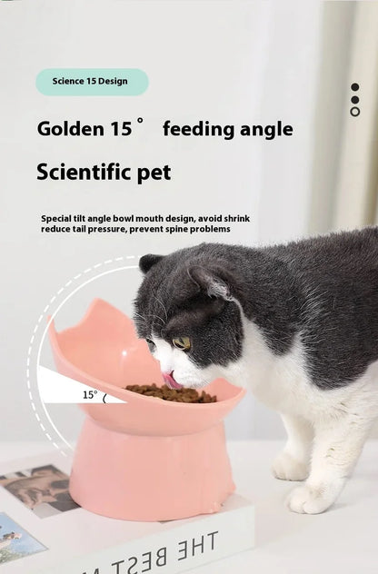 Elevated Cat Bowl Neck Protector Anti Vomiting Food Water Bowls for Indoor Cats Kittens Anti-Tip Plastic Raised Pet Feeding Dish