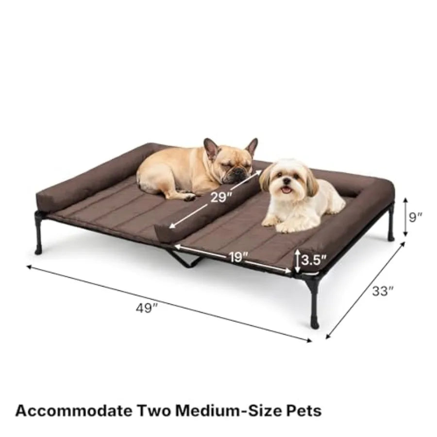 Cooling Raised Dog Beds + Waterproof Double Dog Bed Cushion for Two Medium Dogs Elevated Pet Cot with Removable Bolster Mat Bre