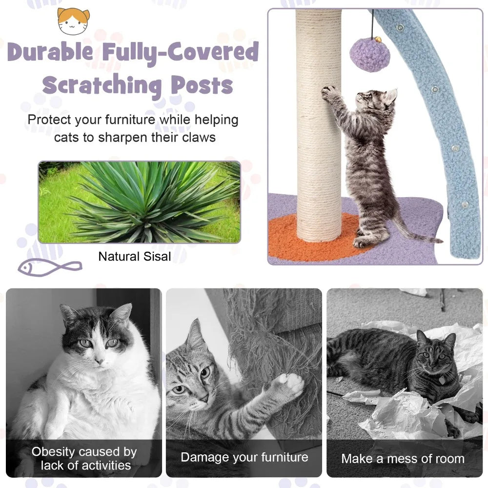 2-Tier Modern Cat Tree Tower Kitten Activity Center with Sisal Scratching Post