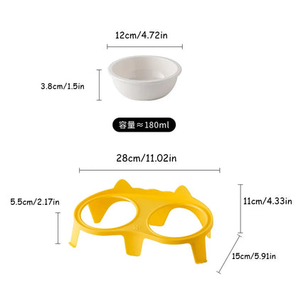 Ceramic Cat Bowl Double Bowl - Elevated Slanted Pet Food Water Bowls, High-Quality Kitten Feeding Drinking Bowls, Pet Supplies